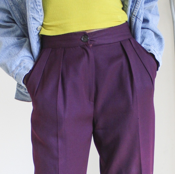 SOLD Vintage Kenzo High Waisted Plum Purple Pants - Picture 2 of 8